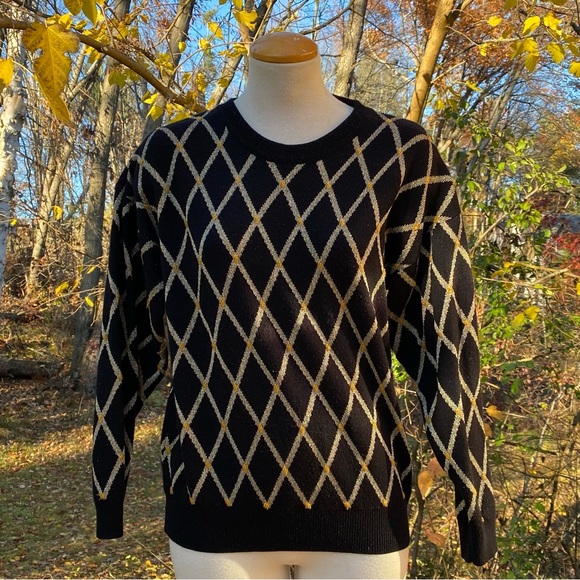 🎩Amazing Franco Valeri wool blend black and gold sweater from the 80s! - Picture 2 of 7